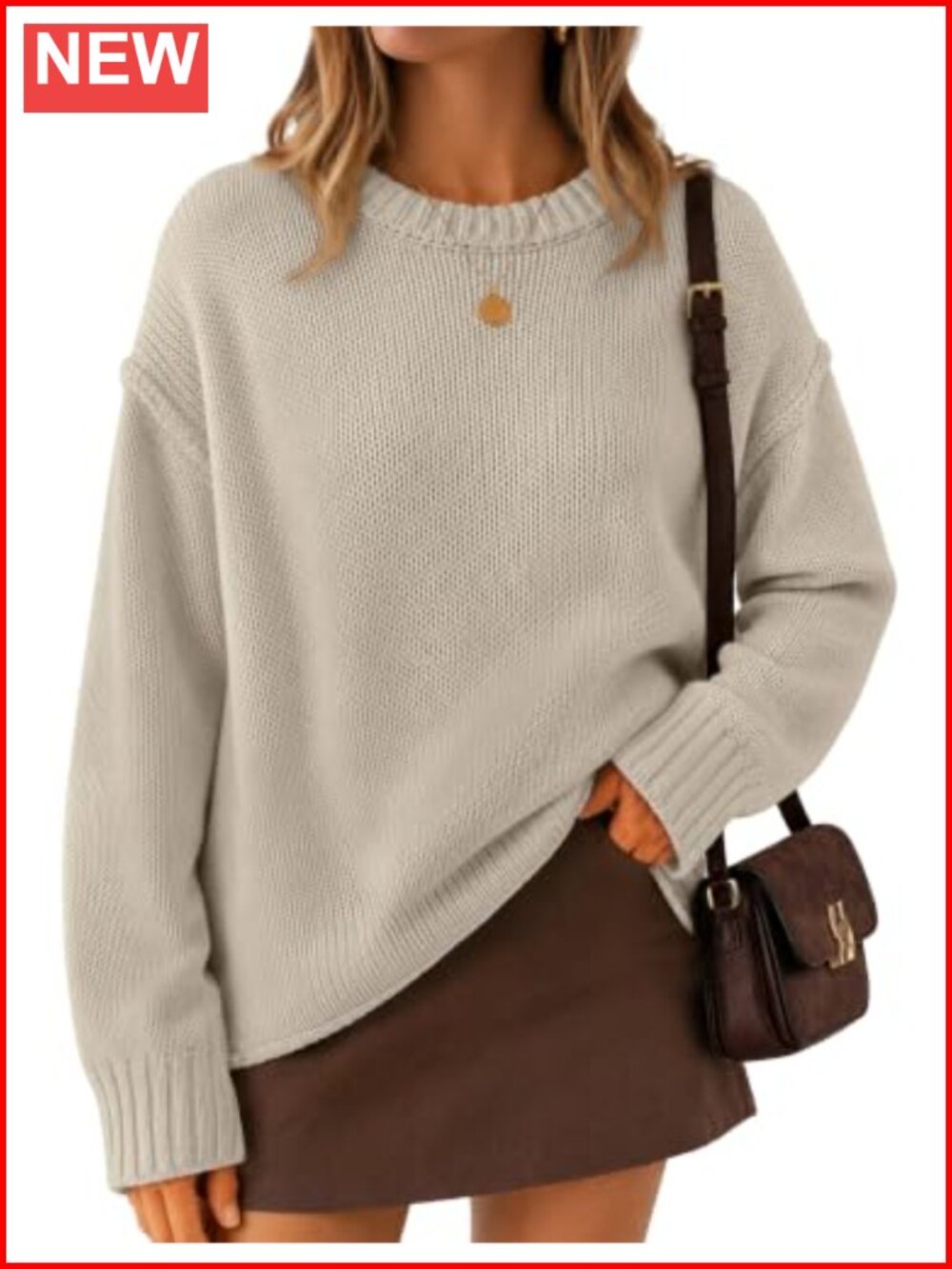 Oversized Chunky Crewneck Sweater Cotton Acrylic Long Sleeve